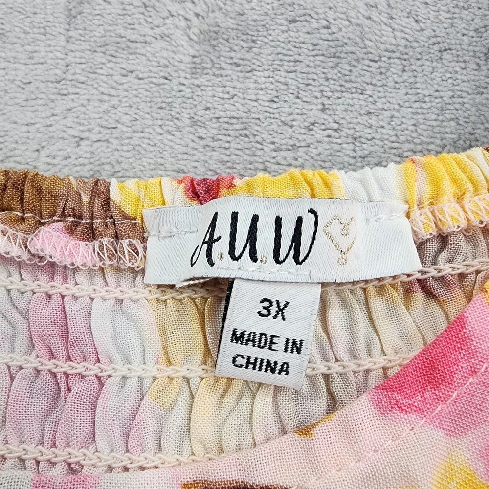 AUW Dress Women 3X Multicolor Floral Tie Shoulder Smocked Ruffle Tiered Sundress